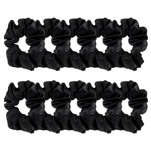 10 Pieces Satin Scrunchies Hair Ties Silky Small Elastic Hair Bobbles Ponytail Holders Curly Accessories for Women Girls Kids Adults(Black) - WORLD TIME VISITS