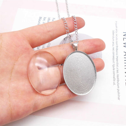 10 Sets Silver Color Oval Bezel Pendant Kit with Glass Cabochon Iron Chain for Necklace Jewelry Making 40X30Mm - WORLD TIME VISITS