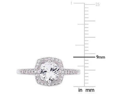 1.00 Carat (ctw) Lab Created White Sapphire Halo Engagement Ring in 10K White Gold with Diamonds