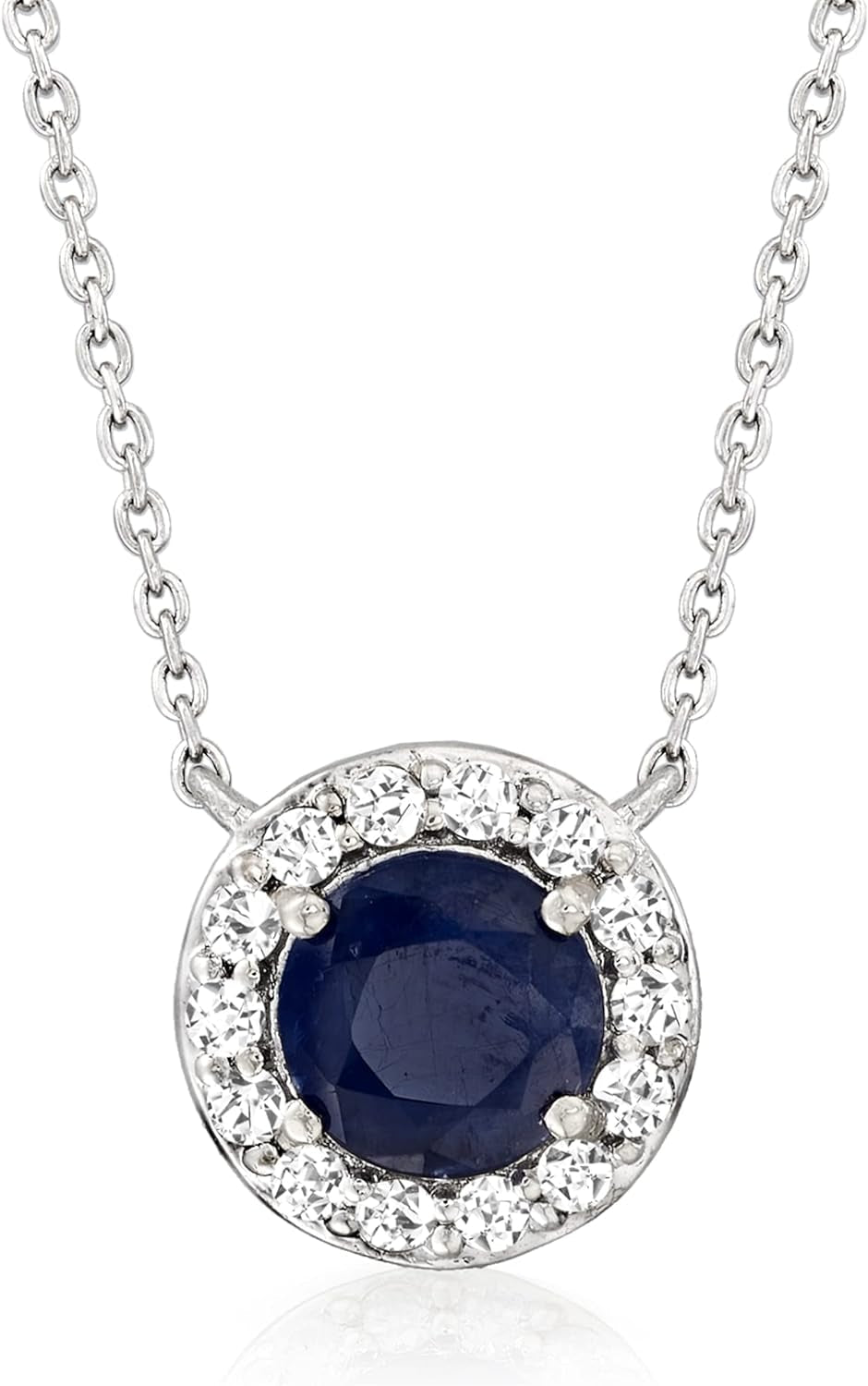 1.00 Carat Sapphire and .20 Ct. T.W. Diamond Pendant Necklace in 14Kt White Gold - WORLD TIME VISITS