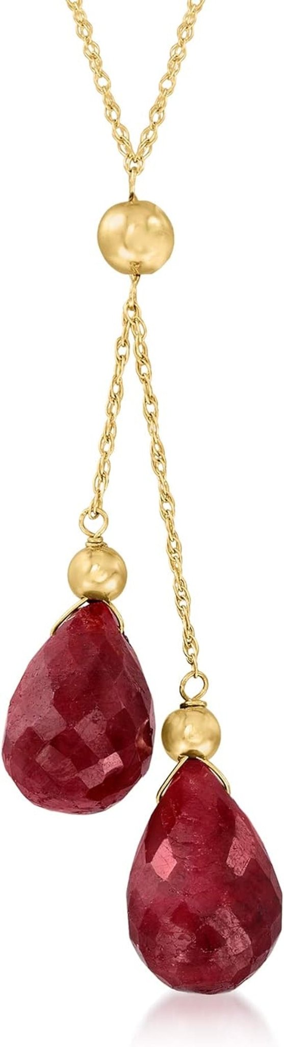 10.00 Ct. T.W. Ruby Double - Drop Pendant Necklace in 14Kt Yellow Gold - WORLD TIME VISITS