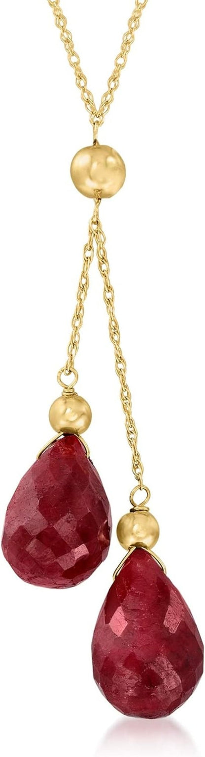 10.00 Ct. T.W. Ruby Double - Drop Pendant Necklace in 14Kt Yellow Gold - WORLD TIME VISITS