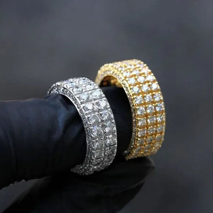 Fashion Silver Plated Micro Pave 2 Row Lab Diamond Gold Pave Setting 3 Row Lab Diamond Rings for Men Women Punk Hip Hop Jewelry Full Lab Diamond Ring