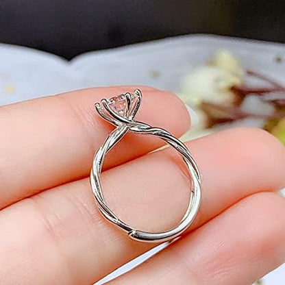 Shiny Full Diamond Ring 2Carat round Cut Cubic Zirconia Promise Wedding Ring for Women Silver Ring CZ Cocktail Ring Eternity 950 Platinum Simulate Moissanite Ring Adjustable Ring 020