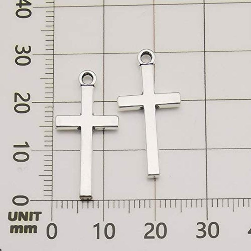 100Pcs 13X27Mm Silver Small Cross Charms Pendants Beads for Jewelry Making Crafting Findings Accessory for DIY Necklace Bracelet (7916)