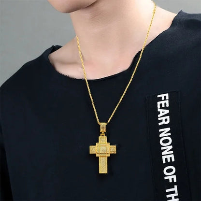 Fashion Necklace Men Women Cross Pendant Necklace Gold/Silver Stainless Steel Diamond Necklace Pendant