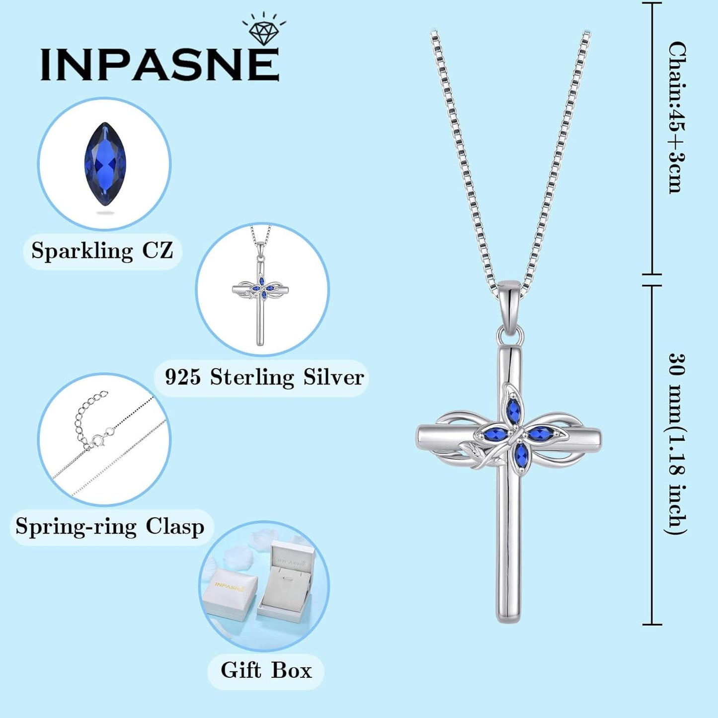 Cross Necklace for Women 925 Sterling Silver Infinity Butterfly Cross Pendant Necklace Birthstone Jewelry Gifts for Her