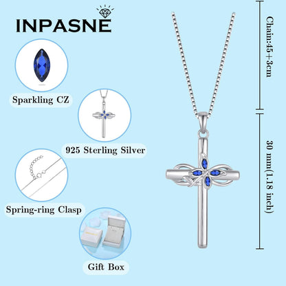 Cross Necklace for Women 925 Sterling Silver Infinity Butterfly Cross Pendant Necklace Birthstone Jewelry Gifts for Her