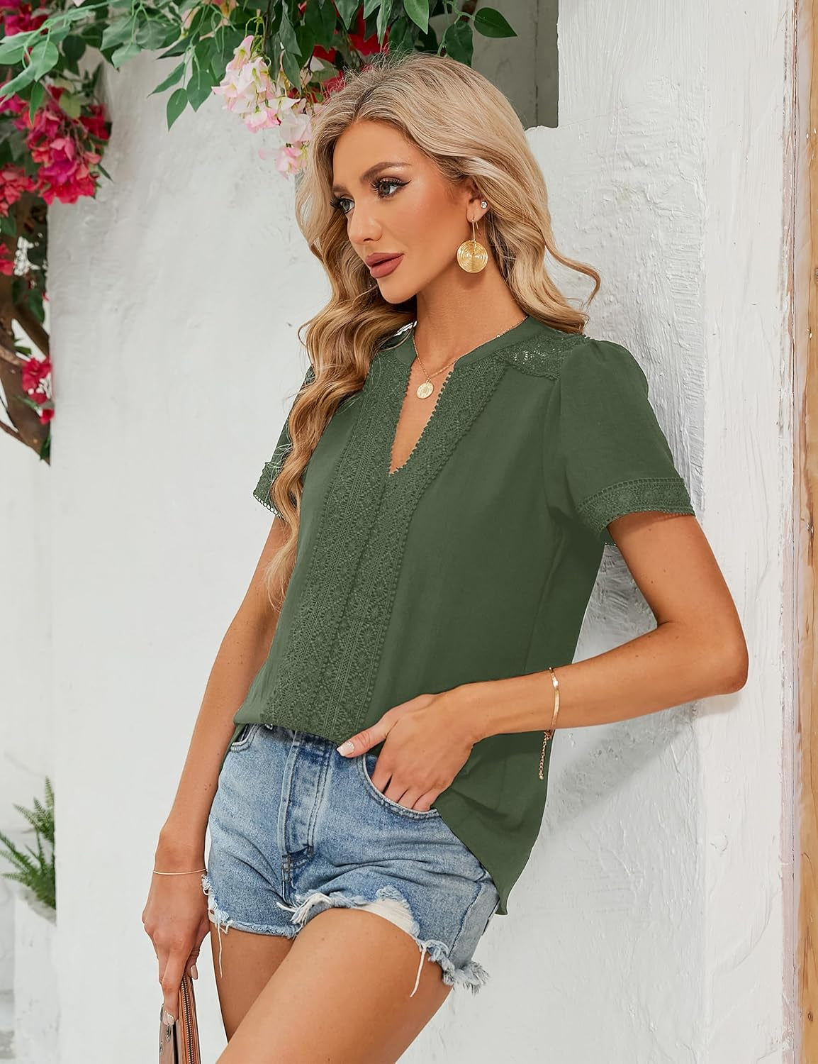 Womens Dressy Casual Blouses Short Sleeve V Neck Business Tops Summer Ladies Trendy Boho Office Work Shirts