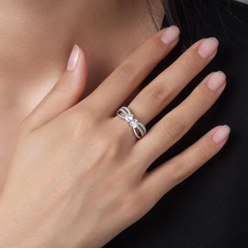 925 Sterling Silver Double Heart with Heart Moissanite Diamond Rings Wedding Enagement Courtship Ring Jewelry