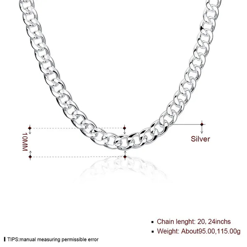 Franco Chain 925 Sterling Silver 10MM 8/20/22/24 Inch Cuban Chain Necklace for Women Men Fashion Jewelry Party Christmas Gifts