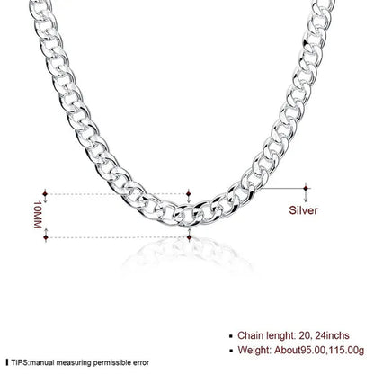 Franco Chain 925 Sterling Silver 10MM 8/20/22/24 Inch Cuban Chain Necklace for Women Men Fashion Jewelry Party Christmas Gifts