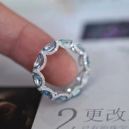 Women Exquisite 925 Sterling Silver Filled Aquamarine Sea Blue Diamonds Gemstone Princess Rings Jewelry