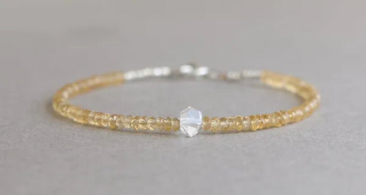 Citrine Bracelet, Herkimer Diamond Bracelet, November Birthstone Bracelet, Shaded Citrine Bracelet,