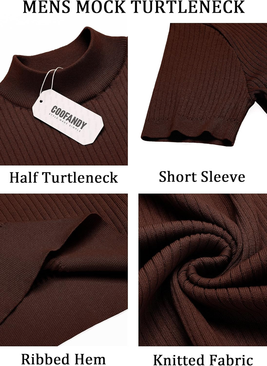 Men'S Mock Turtleneck Sweater Short Sleeve Casual Basic Tops Ribbed Knit Pullover Solid Tee