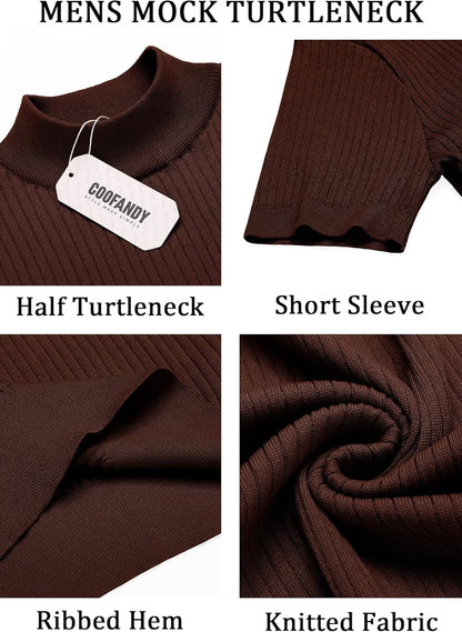 Men'S Mock Turtleneck Sweater Short Sleeve Casual Basic Tops Ribbed Knit Pullover Solid Tee