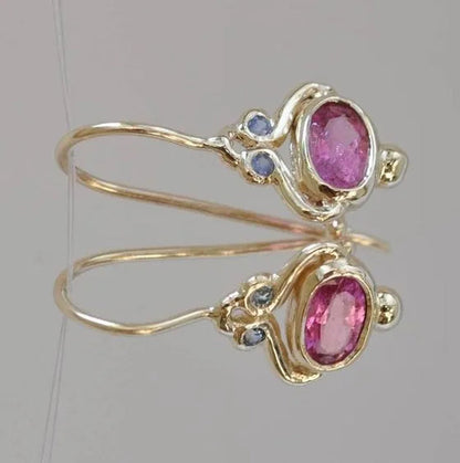 Glittering Women Waterdrop Cut Red Ruby Floral Dangle Earrings 18 K Yellow Gold Filled Antique Wedding Stud Drop Earring Wedding Jewelry
