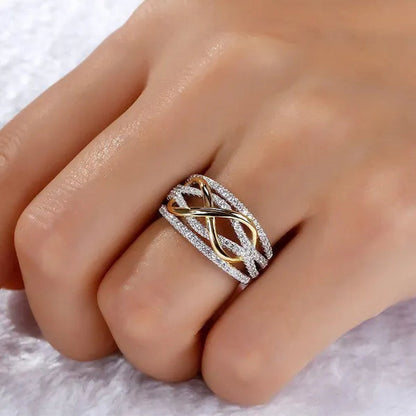 Popular Jewelry Fashion Women'S Two-Color Ring Gold-Plated Ring Gold and Silver Ring 8-Shaped Ring 6-10#