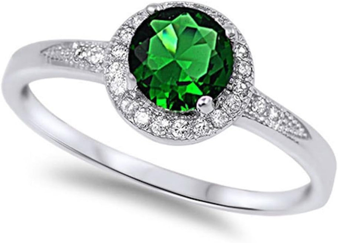 1.25Ct Halo Set Solitaire Cubic Zirconia & Simulated Gemstone Promise Engagement Ring .925 Sterling Silver Ring Sizes 3-12 Colors - WORLD TIME VISITS