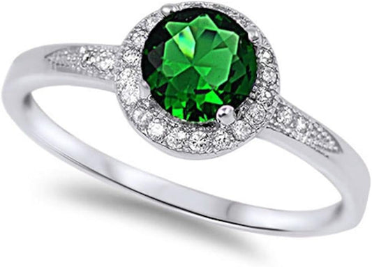 1.25Ct Halo Set Solitaire Cubic Zirconia & Simulated Gemstone Promise Engagement Ring .925 Sterling Silver Ring Sizes 3-12 Colors - WORLD TIME VISITS