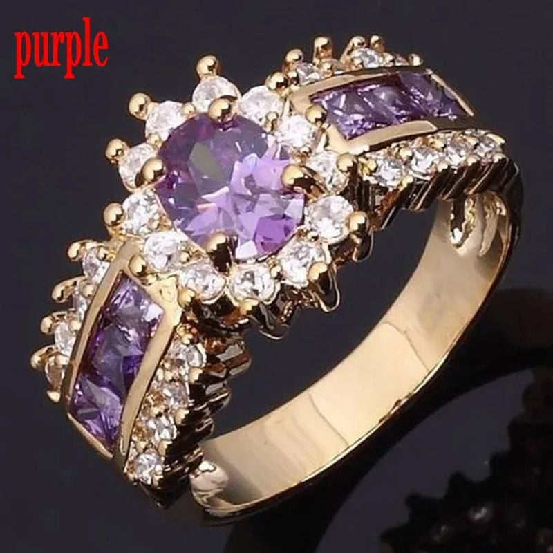 Fashion Women's 18K Golden Plated Ruby / Sapphire / Pink CZ Wedding Ring Size 6-11 Ring (Choice Color and Size )