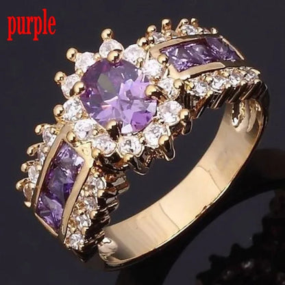 Fashion Women's 18K Golden Plated Ruby / Sapphire / Pink CZ Wedding Ring Size 6-11 Ring (Choice Color and Size )