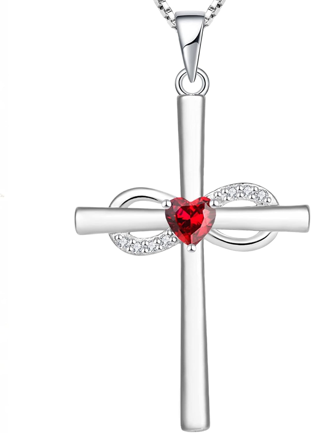 Infinity Cross Necklace Sterling Silver Crucifix Pendant Gemstones Criss Jewelry for Women - WORLD TIME VISITS