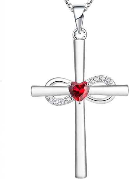 Infinity Cross Necklace Sterling Silver Crucifix Pendant Gemstones Criss Jewelry for Women - WORLD TIME VISITS