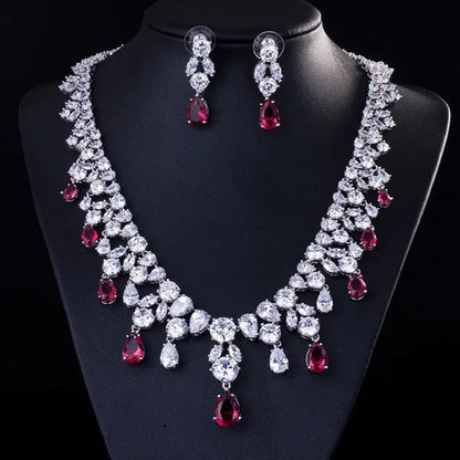 CANDICE Gorgeous Multi Cut CZ Stone Water Drop Tassel Necklace Earrings Set High Quality White Gold Plated Costume Jewelry Sets for Wedding Prom - WORLD TIME VISITS