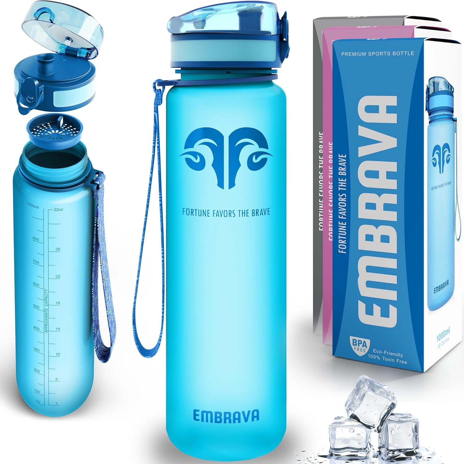 Sports Water Bottle - 32Oz Large - Fast Flow Quick Sip Lid - BPA & BPS Free - Leakproof, Flip Top - Lightweight & Sturdy Tritan Plastic - Strainer for Fruit & Ice - WORLD TIME VISITS