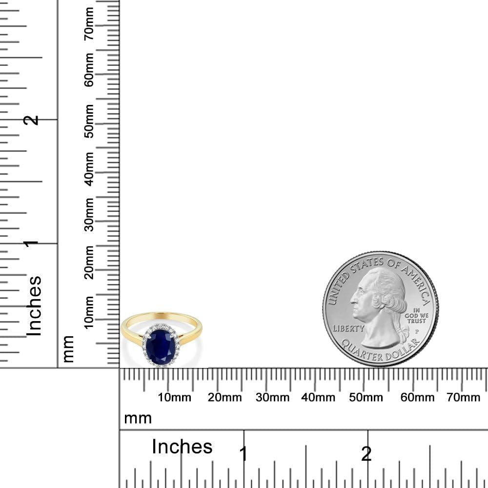 10K 2-Tone Gold Oval Blue Sapphire and Diamond Halo Engagement Ring for Women (2.34 Cttw, Oval 9X7MM, Gemstone Birthstone)