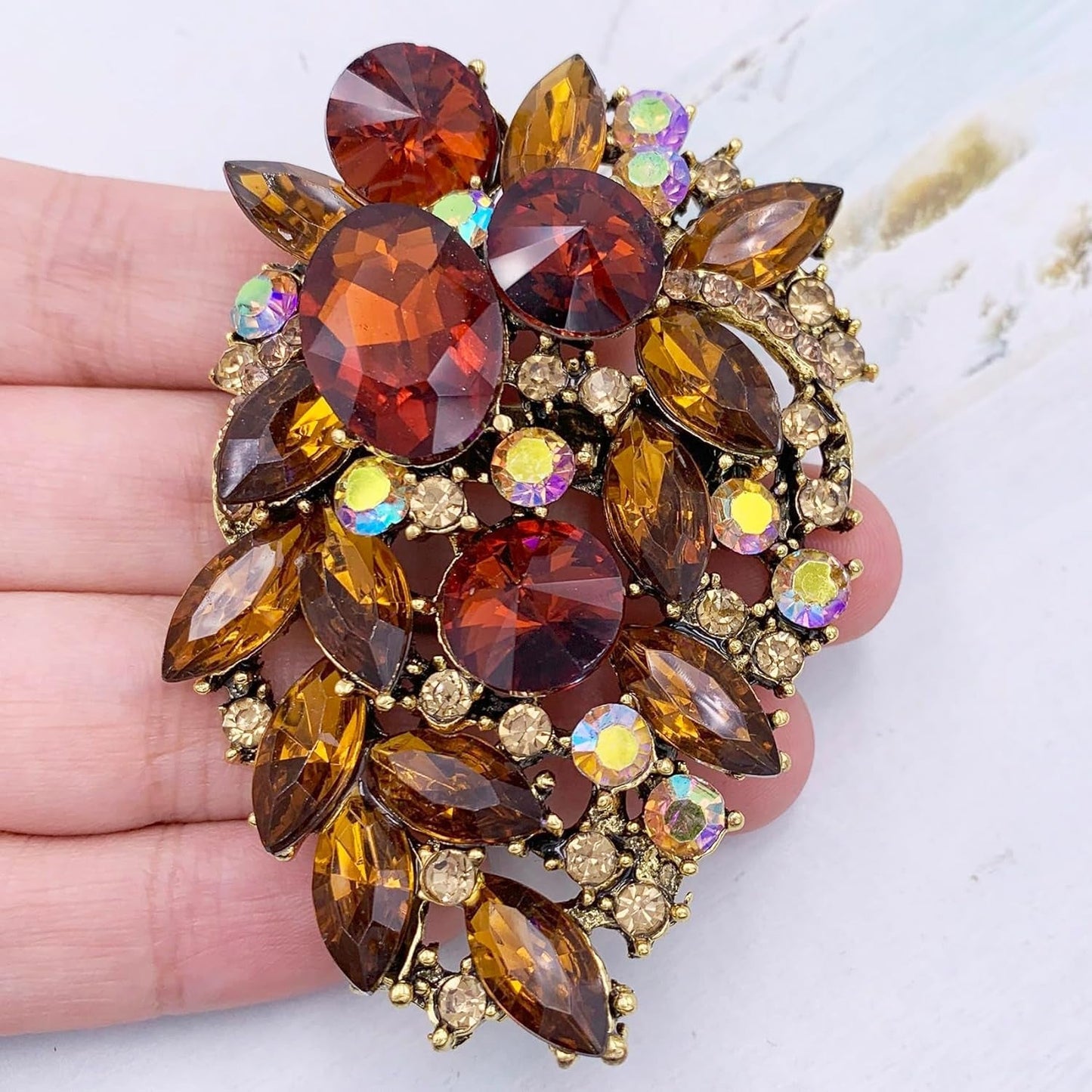 Rhinestone Statement Brooch Pin Flower Dress Accessory
