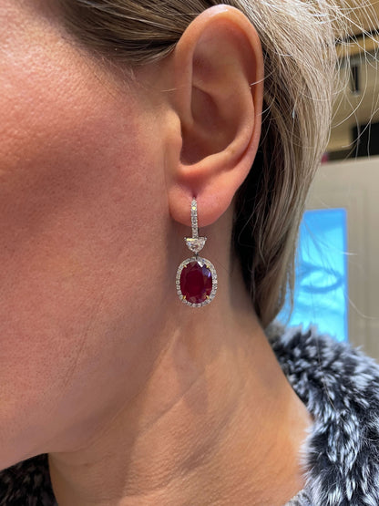 Exquisite 14.14 Carat Ruby and Diamond 18k White Gold Earrings