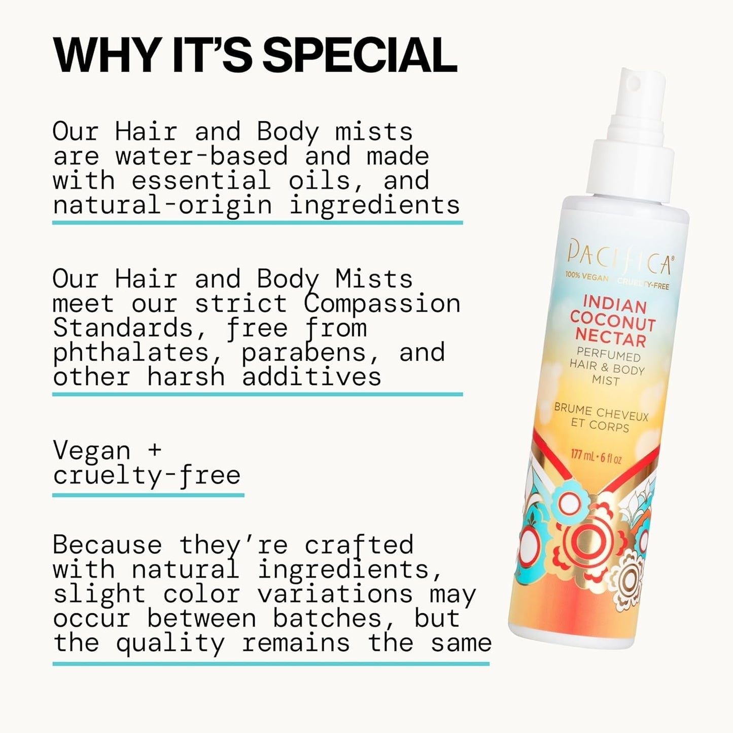 Beauty, Indian Coconut Nectar Hair Perfume & Body Spray, Coconut and Creamy Vanilla Scent, Natural & Essential Oils, Alcohol Free, Clean Fragrance, Vegan & Cruelty Free
