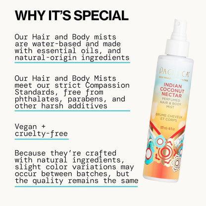 Beauty, Indian Coconut Nectar Hair Perfume & Body Spray, Coconut and Creamy Vanilla Scent, Natural & Essential Oils, Alcohol Free, Clean Fragrance, Vegan & Cruelty Free