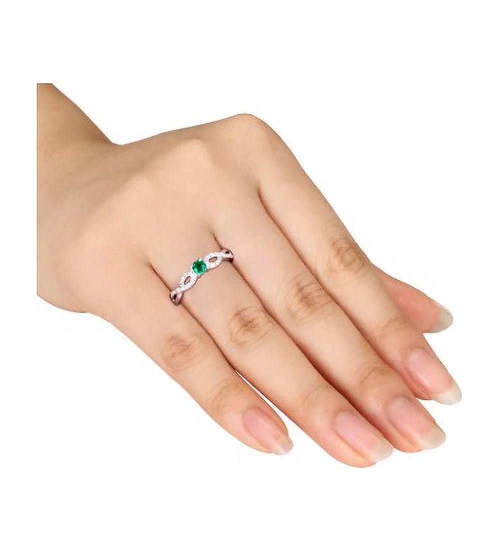 Women'S 1/10 CT Created Emerald 1/10 CT T.W. Diamond Sterling Silver Infinity Symbol Ring