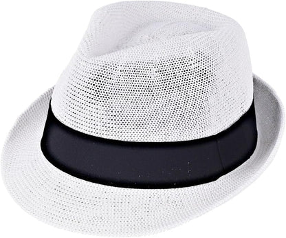 Summer Panama Straw Fedora Hats for Men Women Trilby Hat Foldable Roll up Short Brim Panama Beach Hat