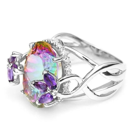 10ct Concave Mystic Fire Rainbow Topaz Cocktail Ring