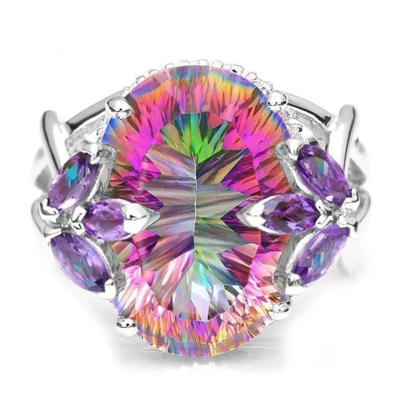 10ct Concave Mystic Fire Rainbow Topaz Cocktail Ring - WORLD TIME VISITS