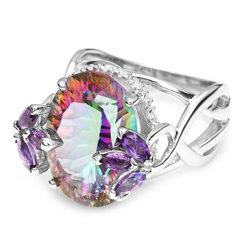 10ct Concave Mystic Fire Rainbow Topaz Cocktail Ring - WORLD TIME VISITS