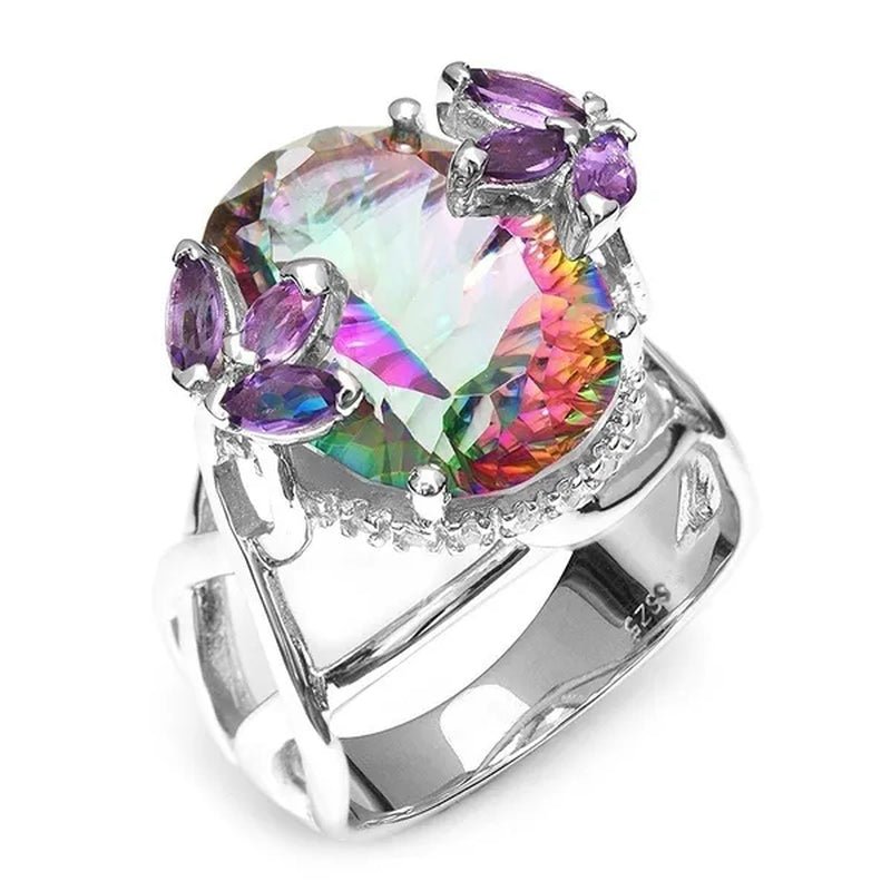 10ct Concave Mystic Fire Rainbow Topaz Cocktail Ring - WORLD TIME VISITS