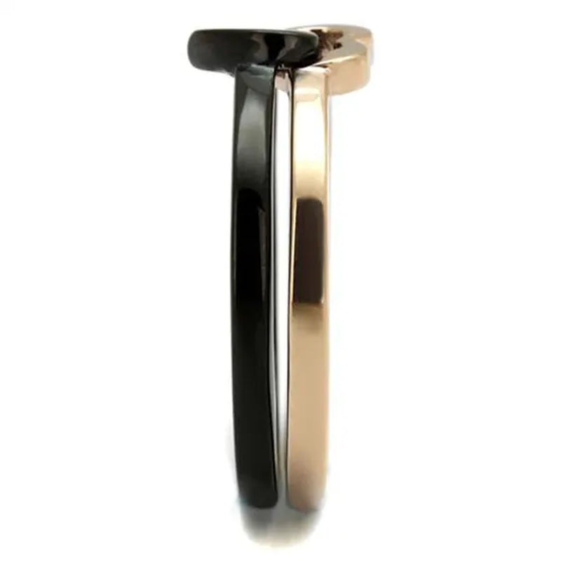 Stainless Steel Black & Rose Gold Ion Plated 2 Piece Heart Fashion Ring Size 5-10