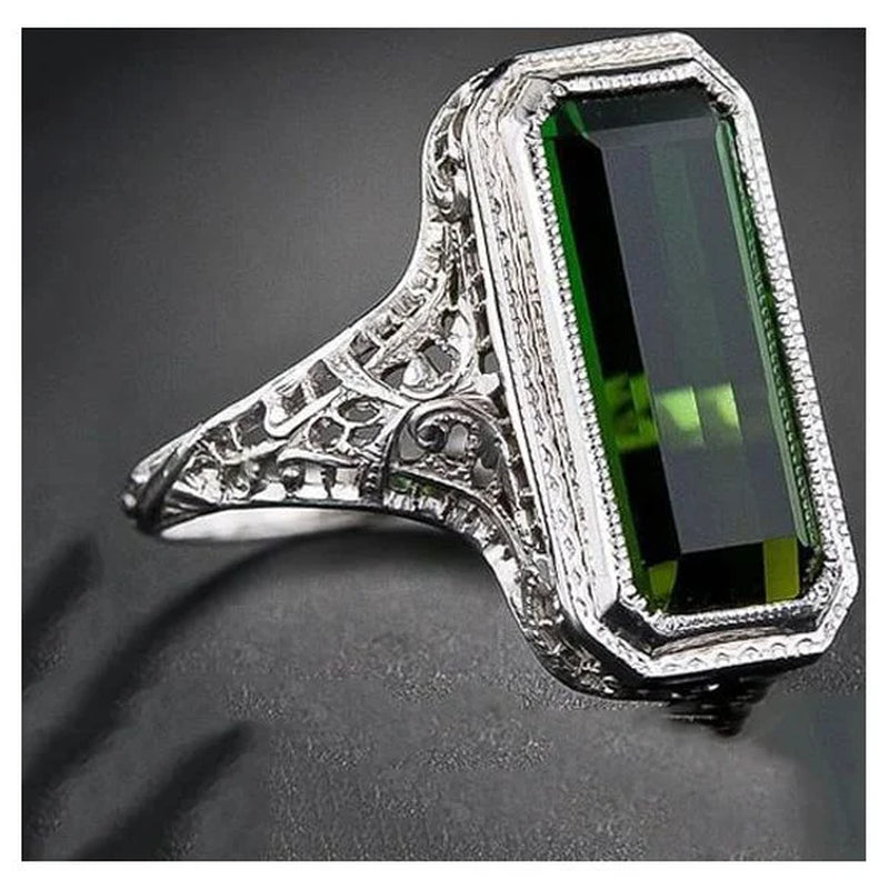 925 Sterling Silver Baguette Princess Emerald Retro Diamond Band Rings