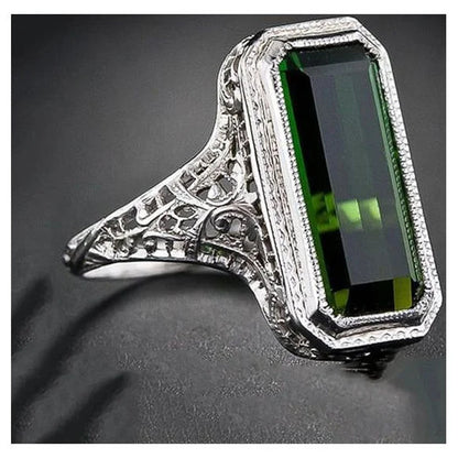 925 Sterling Silver Baguette Princess Emerald Retro Diamond Band Rings