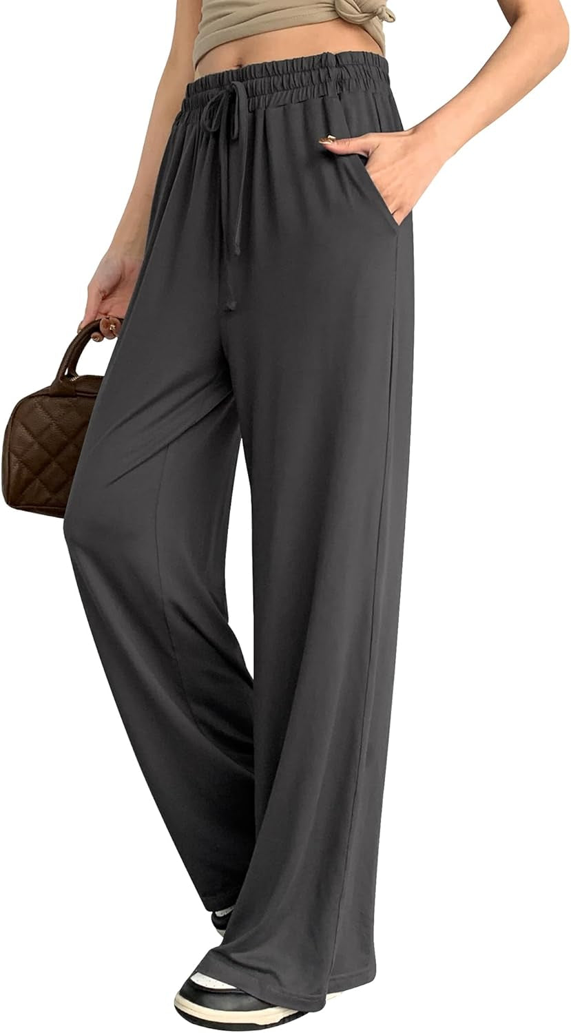 Womens Wide Leg Pants Loose Sweatpants High Waist Stretchy Comfy Athletic Casual Lounge Pants with Pockets - WORLD TIME VISITS