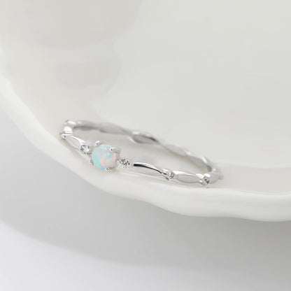 Sterling Silver Opal Ring for Women White Fire Opal October Birthstone Dainty Minimalist Stackable Ring Gold Promise Ring Size 5-9 (Rose Gold, 6.5)