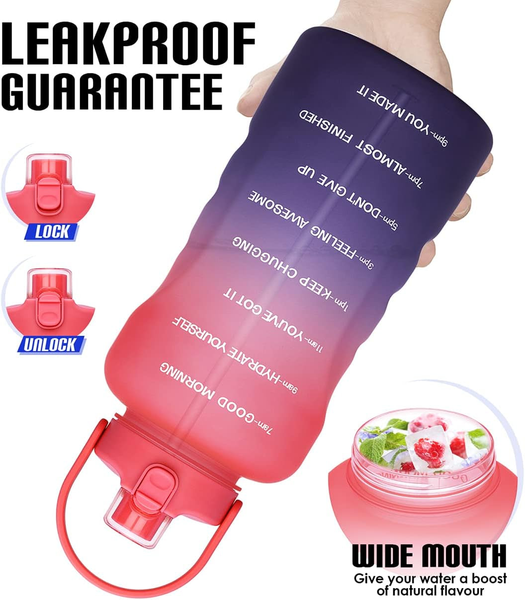1 Gallon Water Bottles with Straw, 128 Oz / 3.8L Water Bottle BPA Free Innovative 2-IN-1 Lid Gym Bottle with Times to Drink Motivational, Large for Sports Fitness Camping Water Jug One Gallon
