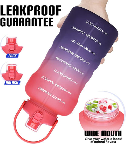 1 Gallon Water Bottles with Straw, 128 Oz / 3.8L Water Bottle BPA Free Innovative 2-IN-1 Lid Gym Bottle with Times to Drink Motivational, Large for Sports Fitness Camping Water Jug One Gallon