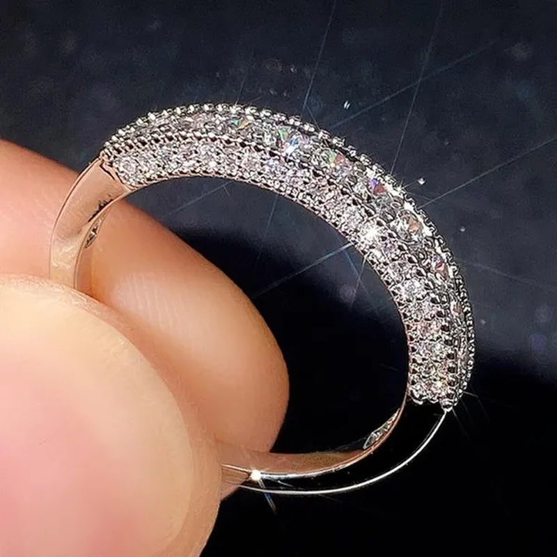 Women Ring 925 Sterling Silver Plated Micro Inlay Cubic Zirconia Ring Bridal Romantic Wedding Eternity Jewelry Anniversary Gift - WORLD TIME VISITS