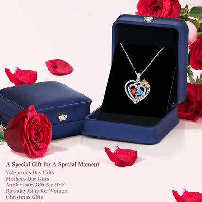 Rose Heart Necklaces Gifts for Her - 925 Sterling Silver Rose Heart Birthstone Necklace Anniversary Birthday Gifts Jewelry Valentines Mothers Day Gifts for Women Wife Girlfriend Mom